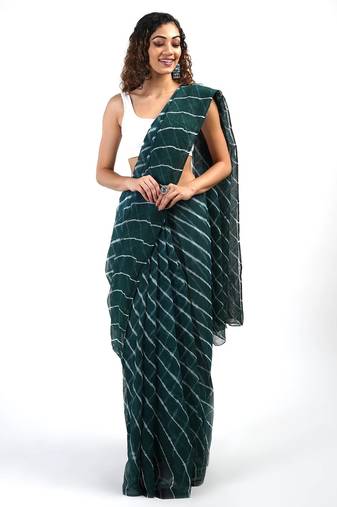 green Kota chex fabric leheriya print saree