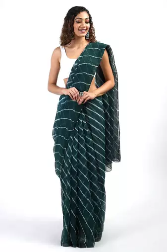 green Kota chex fabric leheriya print saree
