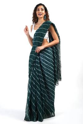 green Kota chex fabric leheriya print saree 2