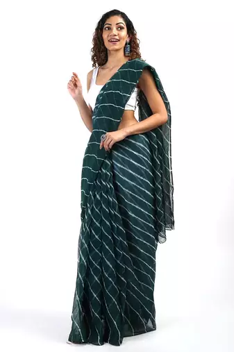 green Kota chex fabric leheriya print saree
