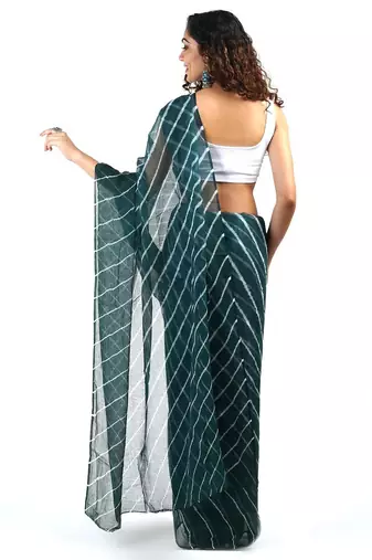 green Kota chex fabric leheriya print saree