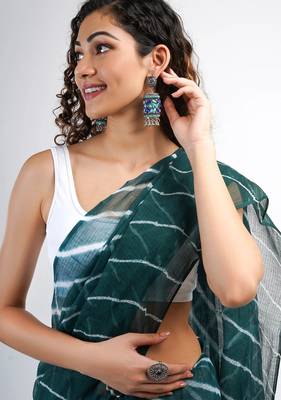 green Kota chex fabric leheriya print saree 5