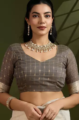 Dark grey Muga Cotton With Kalamkari Peacock Weaving Saree 