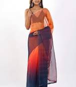 orange Organza dual color shading print saree