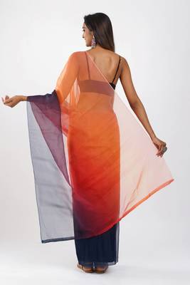 orange Organza dual color shading print saree 3