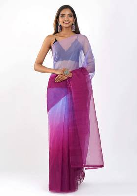 wine Organza dual color shading print saree 1