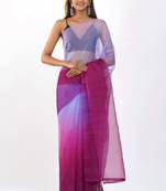 wine Organza dual color shading print saree