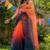 orange Organza dual color shading print saree