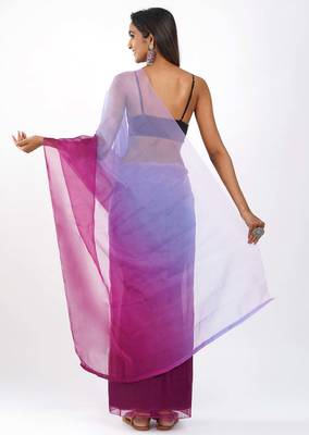 wine Organza dual color shading print saree 3