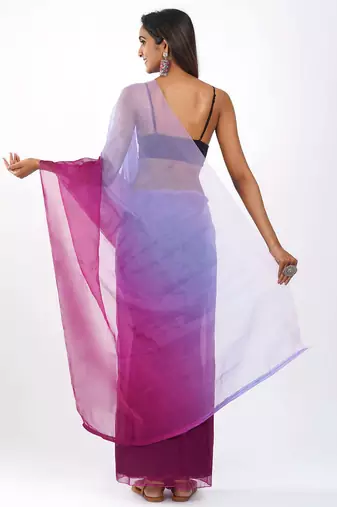 wine Organza dual color shading print saree