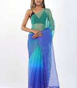 Sea green Organza dual color shading print saree