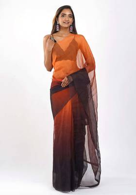 orange and black Organza shading print saree 1