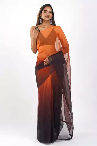 orange and black Organza shading print saree