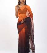 orange and black Organza shading print saree
