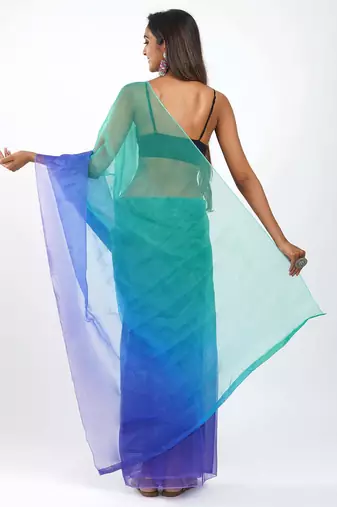 Sea green Organza dual color shading print saree
