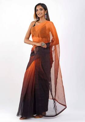 orange and black Organza shading print saree 2