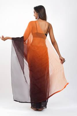 orange and black Organza shading print saree 3