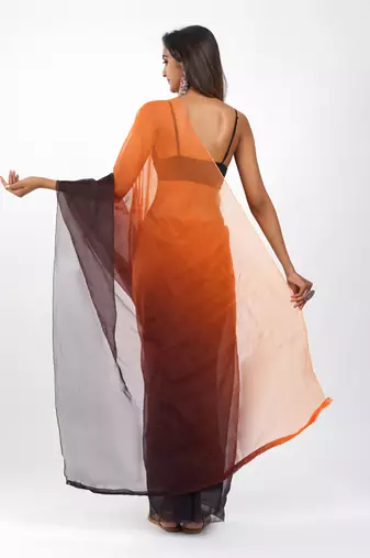 orange and black Organza shading print saree