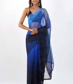 Blue and black Organza shading print saree