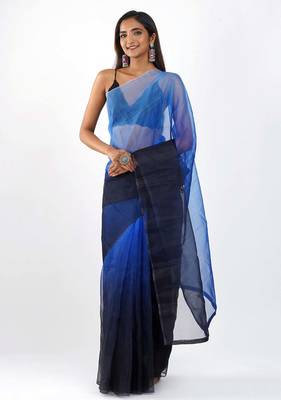 Blue and black Organza shading print saree 2