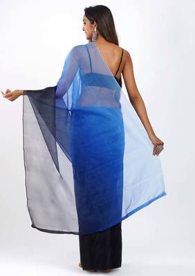 Blue and black Organza shading print saree 3