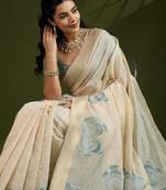 Light Green Muga Cotton With Kalamkari Peacock Weaving Saree 