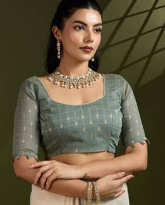 Light Green Muga Cotton With Kalamkari Peacock Weaving Saree  4