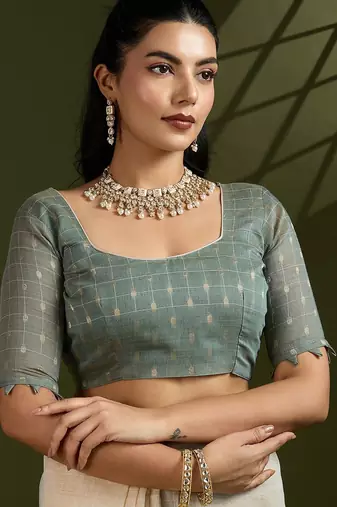 Light Green Muga Cotton With Kalamkari Peacock Weaving Saree 