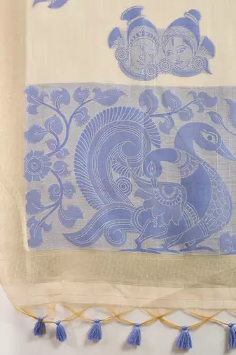 Lavender Muga Cotton With Kalamkari Peacock Weaving Saree 
