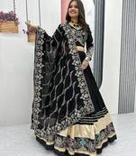 Full Stitched Black Pure Cotton Lehenga Choli with Thread & Sequin Embroidery Work     With Blouse