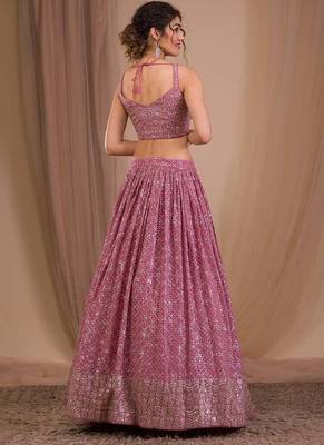 Alluring Pink Sequins Georgette Engagement Wear Lehenga Choli 5