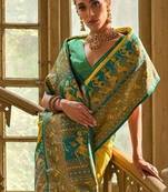 Pear Banarasi silk blend Contrast Copper Zari Weaving Saree 