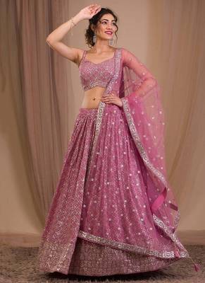 Alluring Pink Sequins Georgette Engagement Wear Lehenga Choli 7