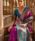 Purple Banarasi silk blend Contrast Copper Zari Weaving Saree 