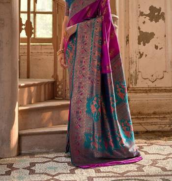 Purple Banarasi silk blend Contrast Copper Zari Weaving Saree  3