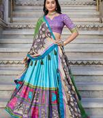 Sea Green Kalamkari Printed Tussar Silk Lehenga Choli