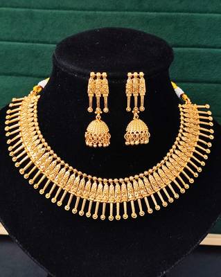 Gold plated necklace set with jhumka earrings for women     traditional ethnic jewelry for festivals & cultural events 6