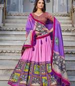 Pink Tussar Silk Foil Work Lehenga Choli With Dupatta