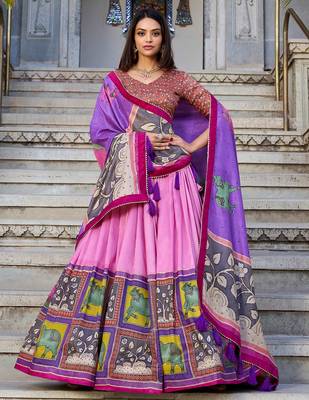 pink tussar silk foil work lehenga set choli with dupatta with dupatta 2