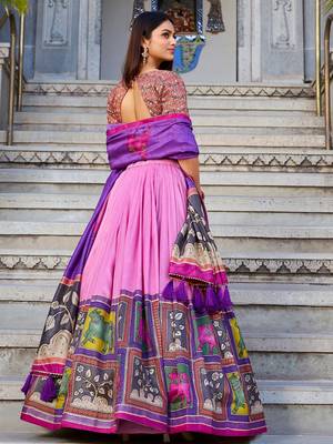 pink tussar silk foil work lehenga set choli with dupatta with dupatta 3