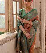Brown Banarasi silk blend Contrast Zari Weaving Saree 