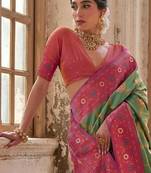 Green Banarasi silk blend Contrast Zari Weaving Saree 