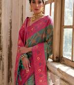 Light Green Banarasi silk blend Contrast Zari Weaving Saree 