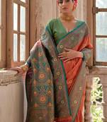 Orange Banarasi silk blend Contrast Zari Weaving Saree 