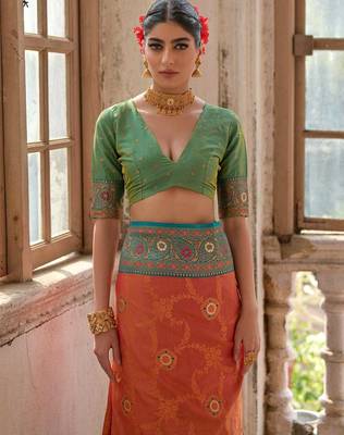 Orange Banarasi silk blend Contrast Zari Weaving Saree  5