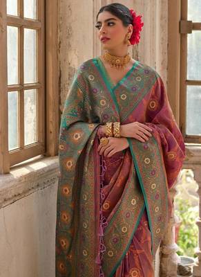 Light Plum Banarasi silk blend Contrast Zari Weaving Saree  1