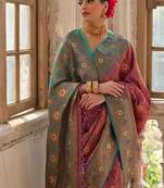 Light Plum Banarasi silk blend Contrast Zari Weaving Saree 