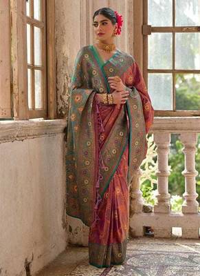 Light Plum Banarasi silk blend Contrast Zari Weaving Saree  2