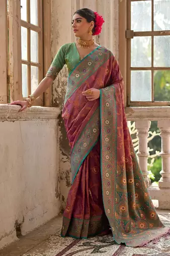 Light Plum Banarasi silk blend Contrast Zari Weaving Saree 