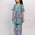 Blue Printed Floral Cotton Top and Pant Set for Girls